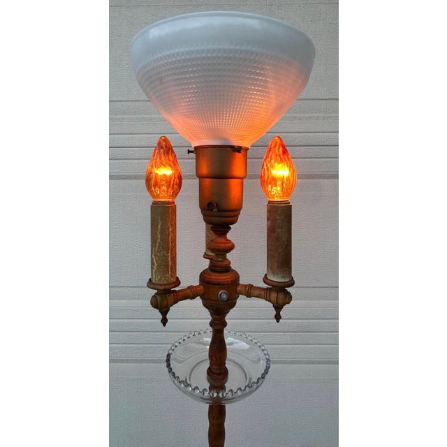 Authentic Antique Maple Floor Lamp With Built-in Table & Glass Gallery Tray 61" For Sale - Image 13 of 16