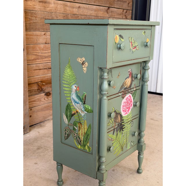 Traditional Custom Painted Tropical Decoupage Appliqué Four Drawer Chest For Sale - Image 3 of 12