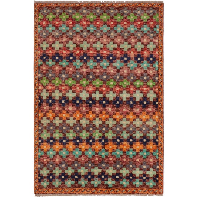 Boho Chic Balochi Maroon/Orange Wool Rug - 3'3''x5'1'' For Sale - Image 11 of 11