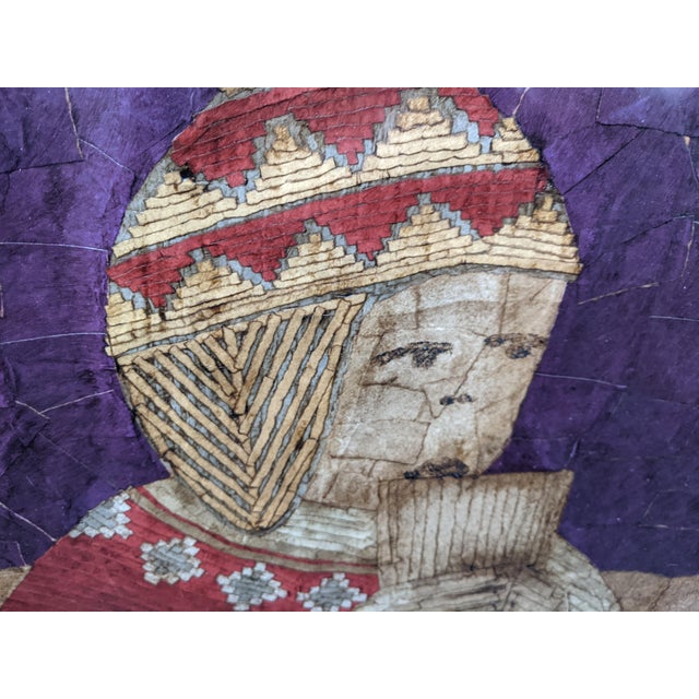 Oversized Vintage Andean Musicians Banana Leaf Mosaic Folk Art – Purple, Red & Cream For Sale - Image 10 of 17