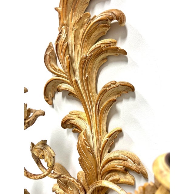 Marbro Lamp 1980's Large Whitewashed Wood Foliate Carved Candle Sconce For Sale In Charlotte - Image 6 of 12