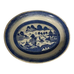 Mid 19th Century Blue & White Canton Oval Platter