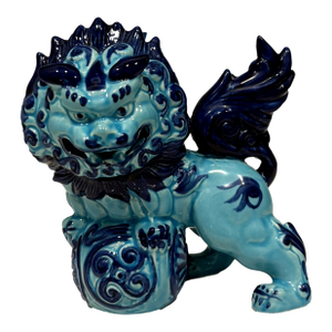 Vintage Turquoise Blue Ceramic Foo Dog Guardian Lion Figurine