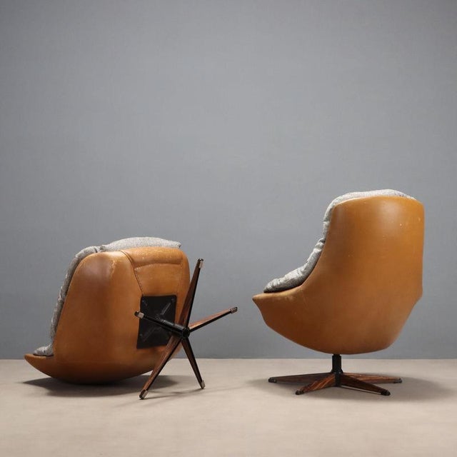 Vintage Leather and Fabric Armchairs, 1970s, Set of 2 For Sale - Image 10 of 11