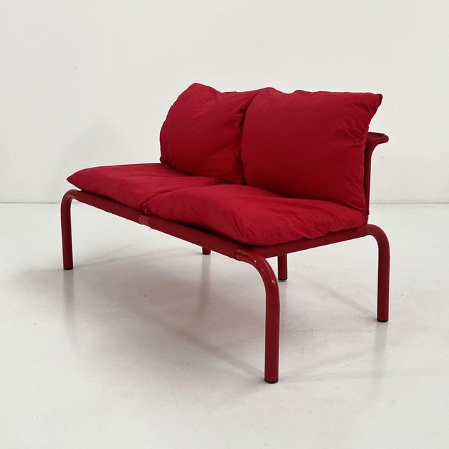Postmodern Red 2-Seater Sofa in Metal and Fabric from Thalia & Co, 1980s For Sale - Image 3 of 12