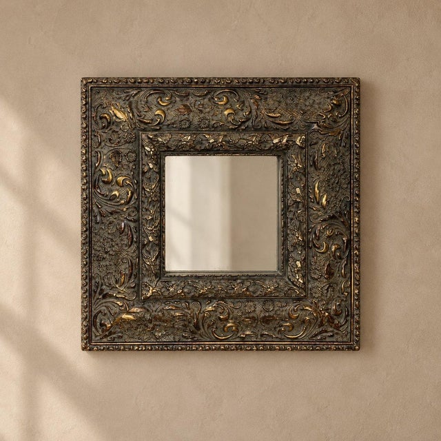 Italian Vintage Italian-Bronze Ornate Mirror For Sale - Image 3 of 5
