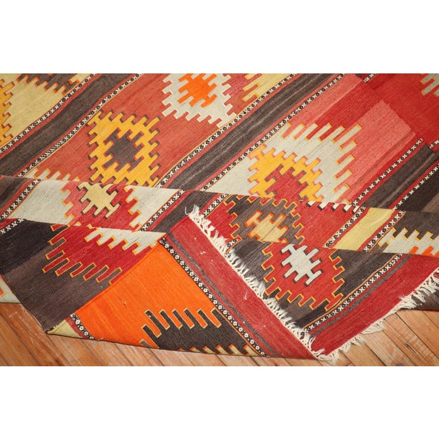 Red Vintage Zabihi Collection Turkish Large Square Kilim - 11'8" x 11'9" For Sale - Image 8 of 10