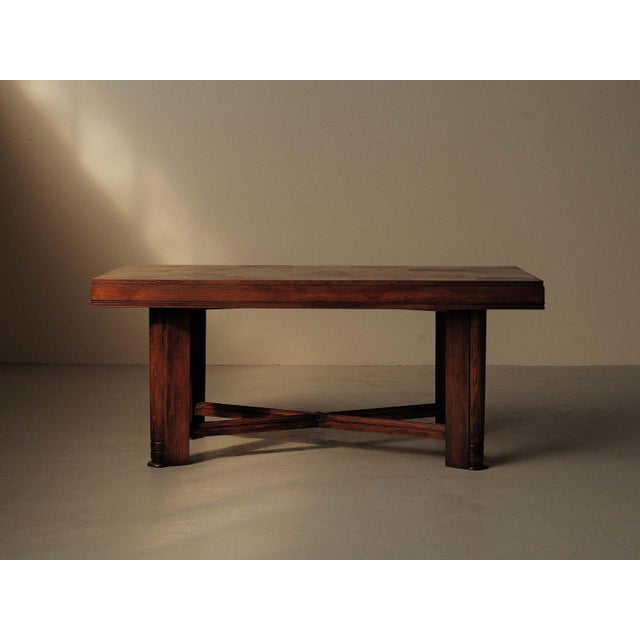 Modernist Oak Table with Checkerboard Veneer Top, France, 1940 For Sale - Image 14 of 18