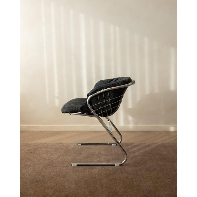 Charcoal Italian Chrome Flynn Dining Chairs by Gastone Rinaldi for Thema, 1970s, Set of 4 For Sale - Image 8 of 18