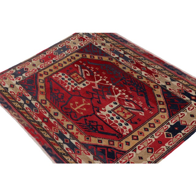1920s Antique Anatolian Square Rug in Red With Geometric Patterns, From Rug & Kilim For Sale - Image 5 of 7