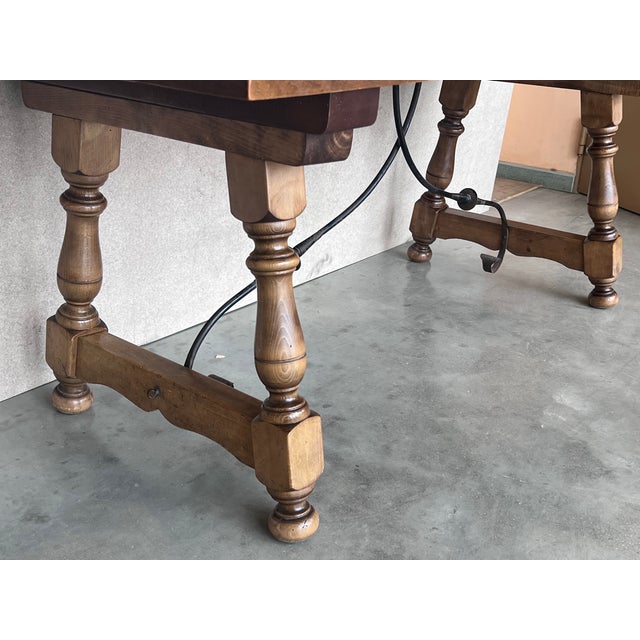 Late 19th Spanish Walnut Dining Fratino Table With Iron Stretcher For Sale - Image 10 of 11