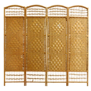Vintage 4 Panel Folding Split Bamboo Screen Room Divider For Sale