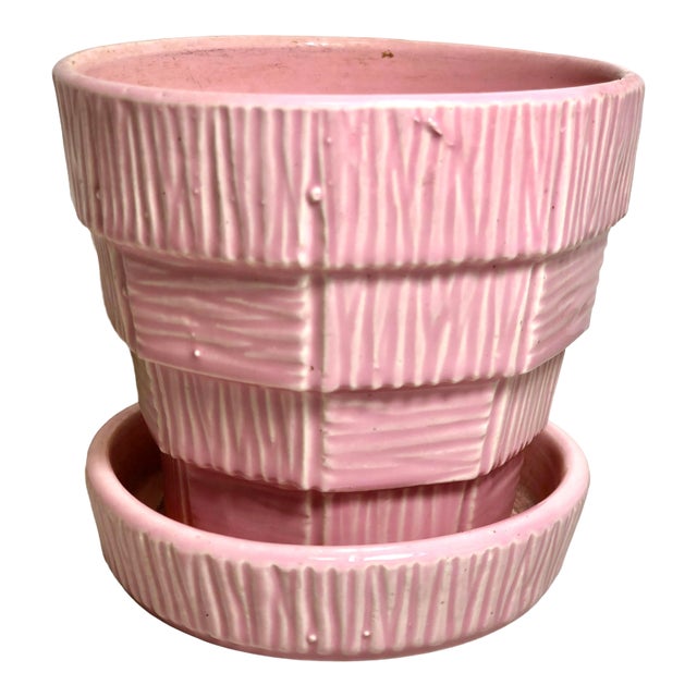 McCoy Pottery 1940s - 1960s Small "Pink" Mid-Century Flower Pot and Saucer For Sale