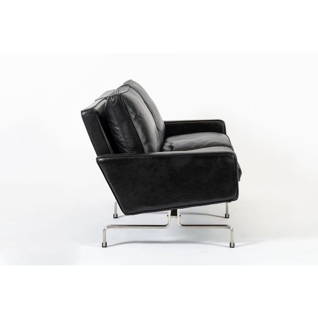 1980s Vintage Postmodern Black Leather & Brushed Steel Loveseat Sofa, 1980s For Sale - Image 5 of 11