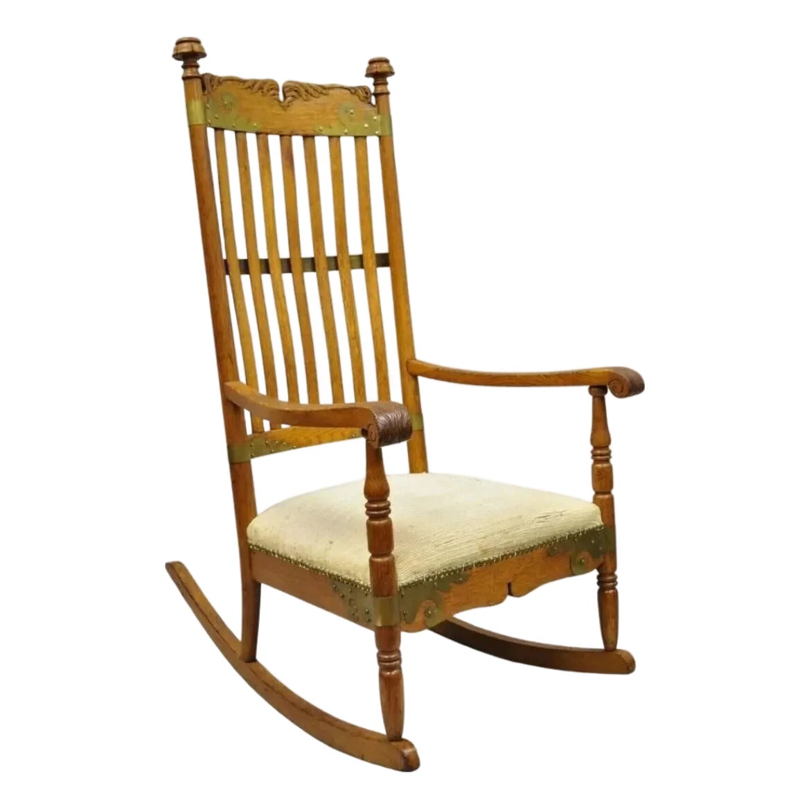 Antique Victorian Oak Wood Arts & Crafts Rocker Rocking Chair With ...