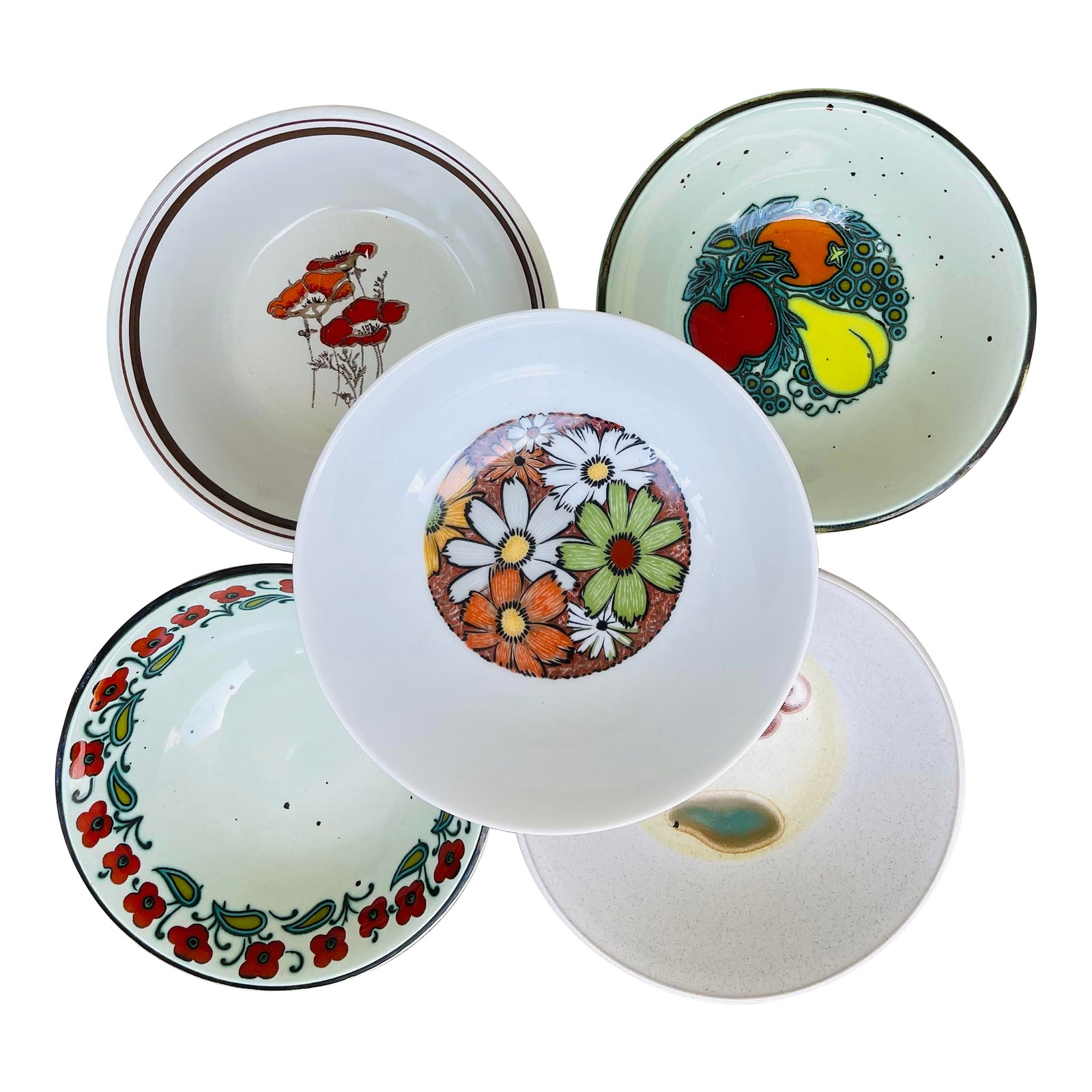 Vintage Mismatched Set of 5 Floral Stoneware Cereal Bowls Chairish