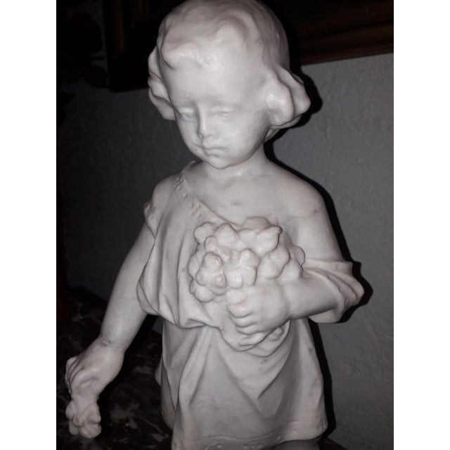 White Antique Marble Child Sculpture For Sale - Image 8 of 11