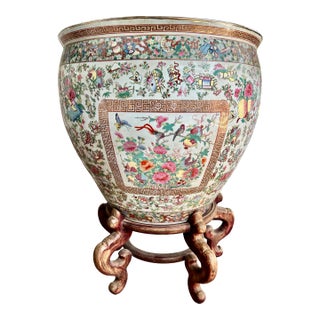 Antique Monumental Chinese Rose Medallion Palace Fish Bowl For Sale