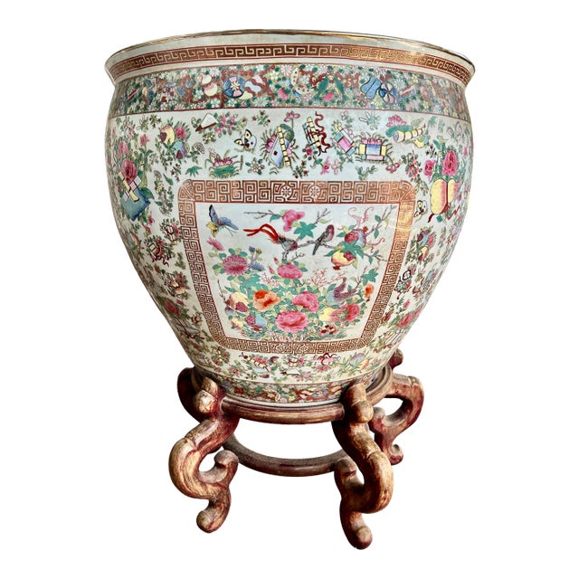 Antique Monumental Chinese Rose Medallion Palace Fish Bowl For Sale