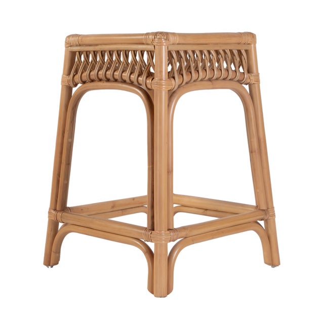 Antigua 24.75 in. Seat Height Square Rattan Counter Stool with Footrest, Natural Rattan For Sale In Chicago - Image 6 of 8