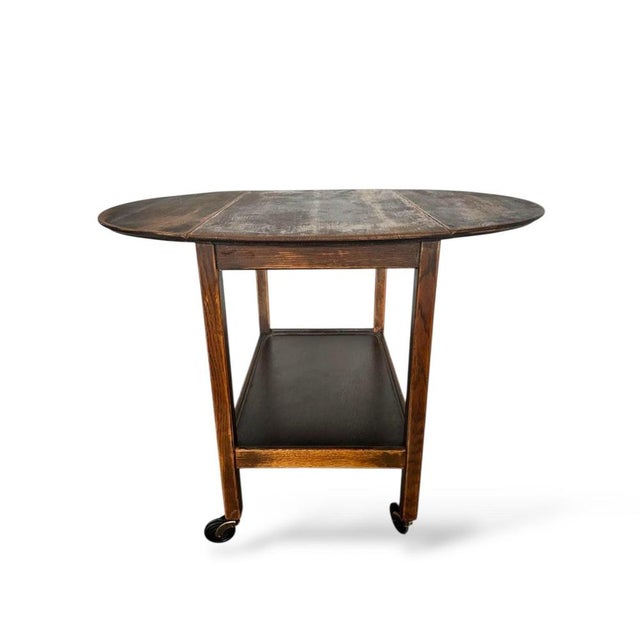 Antique Oak Folding Drinks Trolley on Castors For Sale - Image 3 of 7