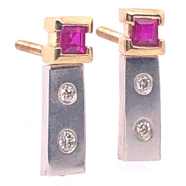 Antique White 14 Karat White and Yellow Gold Screw Back Ruby Earrings With Diamonds For Sale - Image 8 of 8