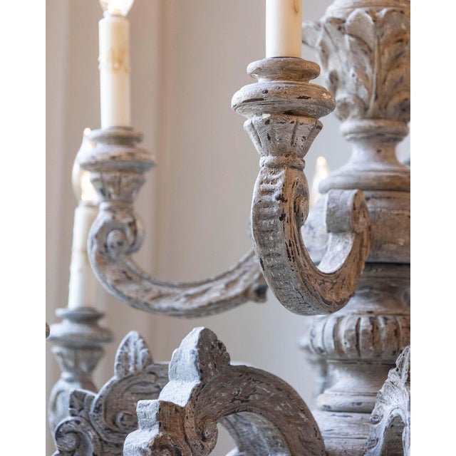 Mid 20th Century Mid 20th Century French Carved and Painted Wood Twelve-Light Chandelier For Sale - Image 5 of 18