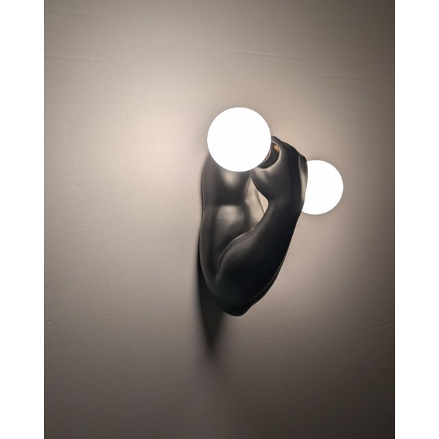 Black Ceramic Wall Sconce from J.C. Peiré, 1980s For Sale - Image 9 of 12