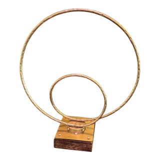 Modern Organic Hammered Metal Double Ring Sculpture on Wood Base For Sale