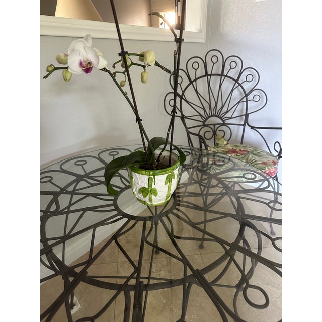 Vintage Wrought Iron Dorothy Draper Style Bistro Table & 2 Peacock Chairs For Sale - Image 11 of 11