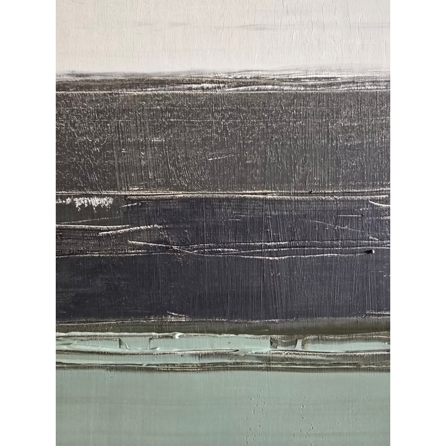 Green Framed Abstract Minimalist Seascape / Landscape Oil Painting / Neutral Color Palette / Color Field For Sale - Image 8 of 12