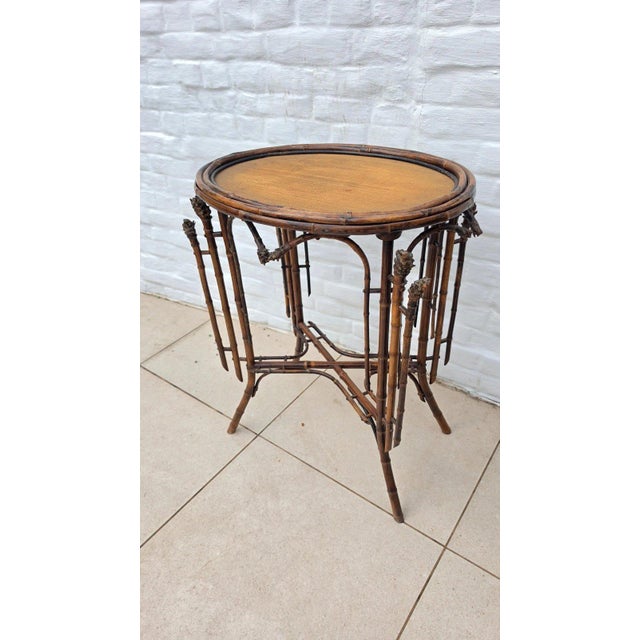 Antique French Bamboo Side Table Japonisme Aesthetic Movement Oval Rattan Cane Occasional Table Victorian Chinoiserie Furniture For Sale - Image 4 of 17