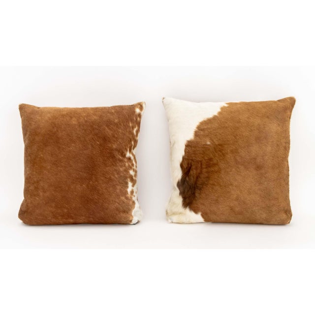 Brown Modern Cowhide Throw Pillows, Pair For Sale - Image 8 of 9