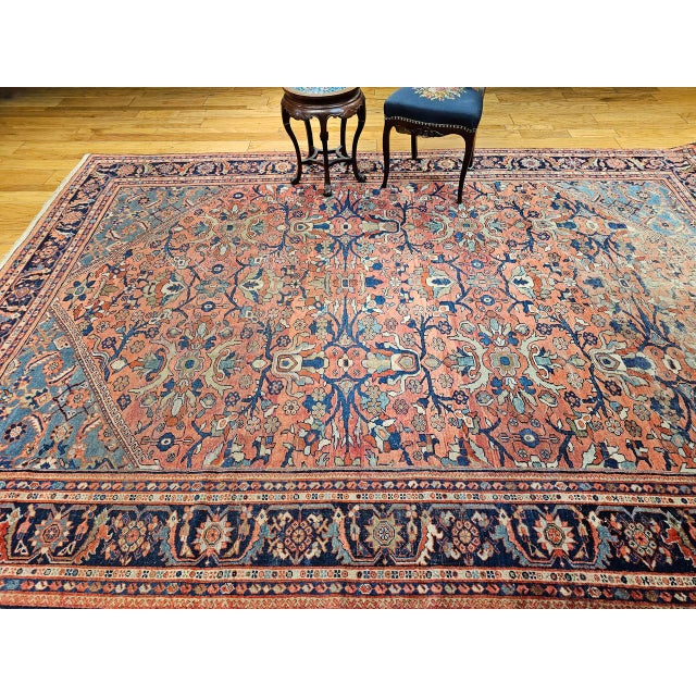 Antique Persian Mahal Sultanabad Rug, Hand-Knotted Wool, Geometric Pattern, Rust & Turquoise, 9x12 For Sale - Image 4 of 17