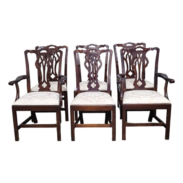 Set of 6 Late 20th Century Statton Chippendale Solid Cherry Dining Chairs Old Towne Maryland Made For Sale