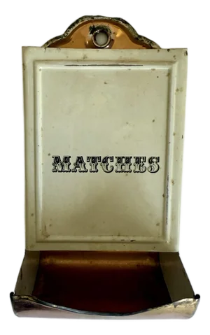 Antique Wall Match Holder/Match Safe – Cream Enamel Tin Kitchen Wall Box