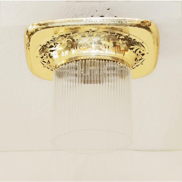 Art Nouveau Brass and Glass Ceiling Lamp, 1890s For Sale - Image 3 of 7