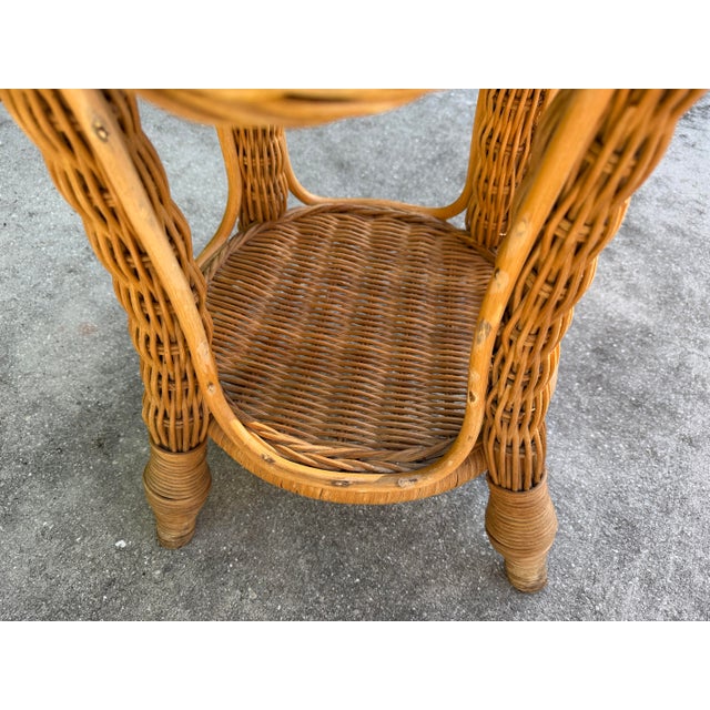 Vintage Sculptural Rattan Side Table With Tessellated Travertine Inlay For Sale In Naples, FL - Image 6 of 15
