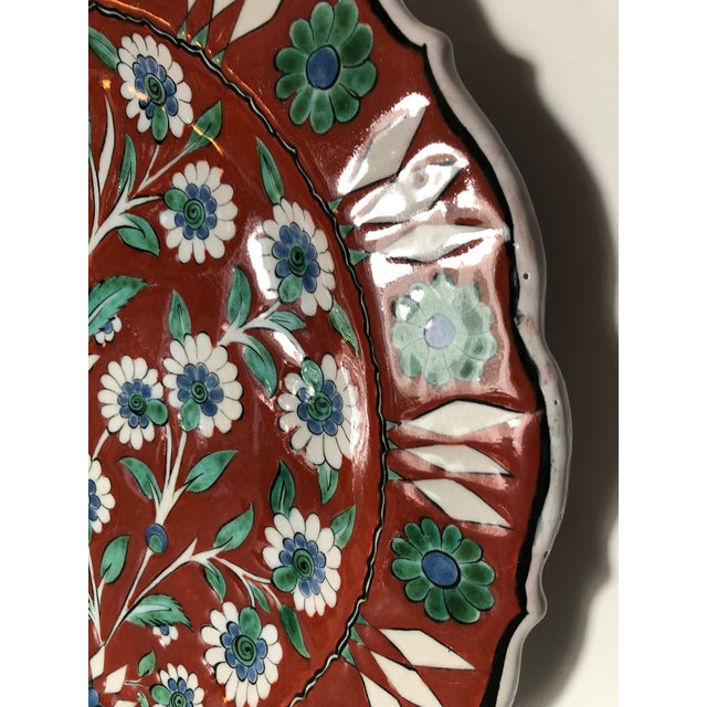 Mediterranean Large Vintage Hand Painted Round Greek Decorative Plate For Sale - Image 3 of 6