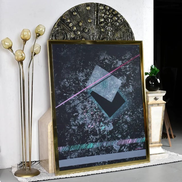 Vintage 1980s geometric Memphis style painting… capturing the full essence of the era. This large scale painting is the...