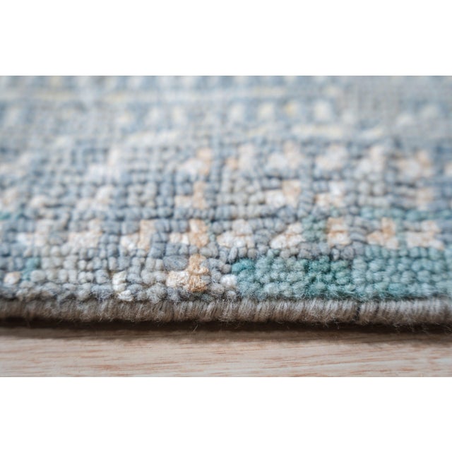 Traditional 9x12 Stylish Sumptuous Aqua Abstract Modern Hand Knotted Wool Carpet Rug For Sale - Image 3 of 6