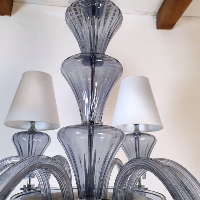 1990s Blue-Gray Murano Glass Mid Century Modern Chandelier For Sale - Image 9 of 12
