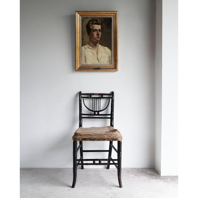 Wood Captivating Portrait of a Man in a White Shirt, Vintage Original Oil Painting, C. 1930s For Sale - Image 7 of 10