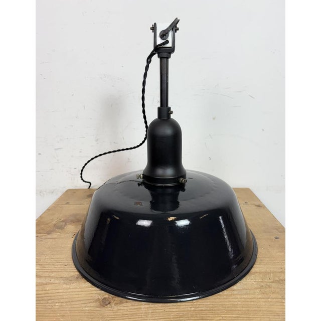 Industrial Black Enamel Factory Lamp with Porcelain Top, 1950s For Sale - Image 14 of 18