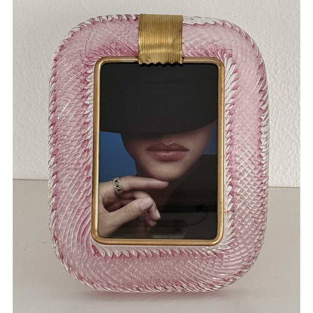 Italian Murano Twist Glass Picture Frame in Pink from Barovier & Toso, 1990s For Sale - Image 4 of 12