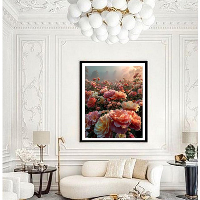 A surreal color photograph of a garden of colorful peonies flowers at dusk. Printed on 300gsm Archival Fine Art Paper.