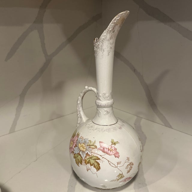 Victorian Antique Hand Painted Made in England W & E Corn Royale Porcelain Ewer-Pitcher For Sale - Image 3 of 4