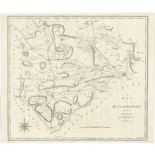 Antique map titled 'A Map of Ruthlandshire from the best Authorities'. Original old county map of Ruthlandshire, England....