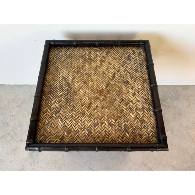 Wood Vintage Palecek Faux Bamboo Carved and Rattan Two-Tier Side Table For Sale - Image 7 of 11