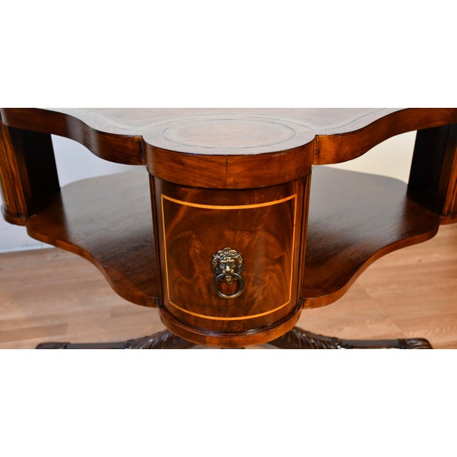 Brown 1930 English Regency Mahogany & Leather Top Center Table / Hall Table For Sale - Image 8 of 15